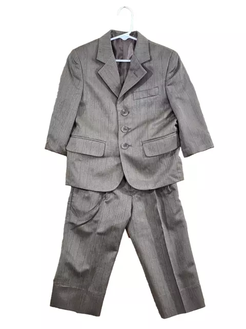 Stanley Blacker Boys Tan Pinstripe Suit 2pc Blazer Jacket Pant Set Size 4 Formal