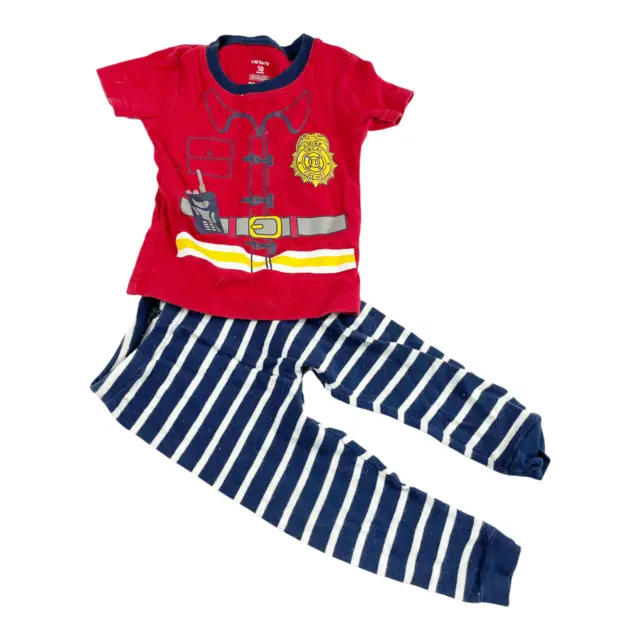 Carters Boys Fireman Pajama Set Sz 18 Month Pants/ Short Sleeved Shirt Fitted