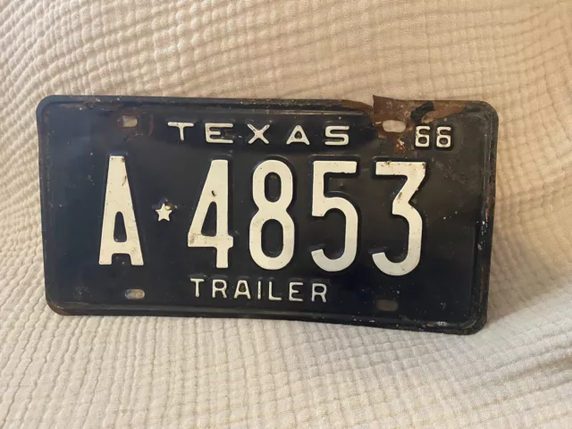 Vintage 1966 Texas trailer license plate A4853