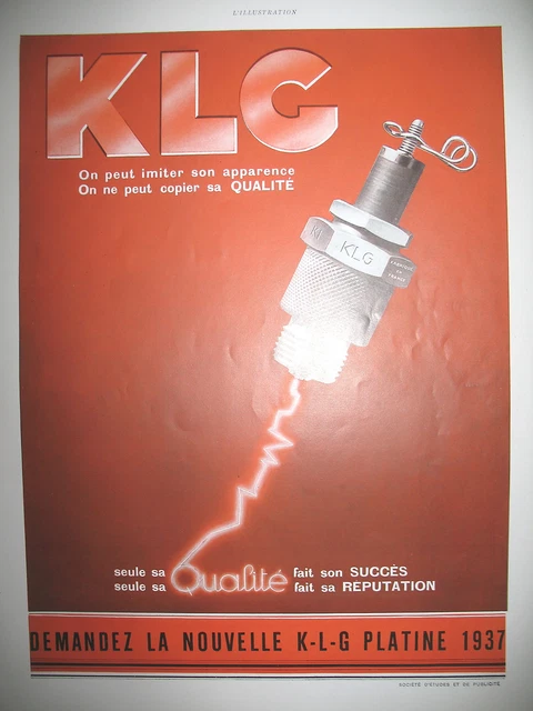 Publicite De Presse Klg Bougie Automobile Platine French Ad 1937