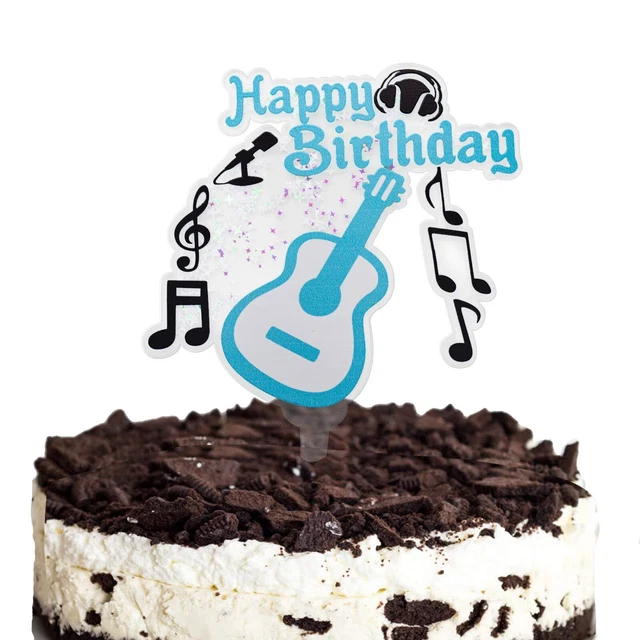 Happy Birthday Cake Topper, Fun Guitar, Musical Notes and Microphone Cake Top...