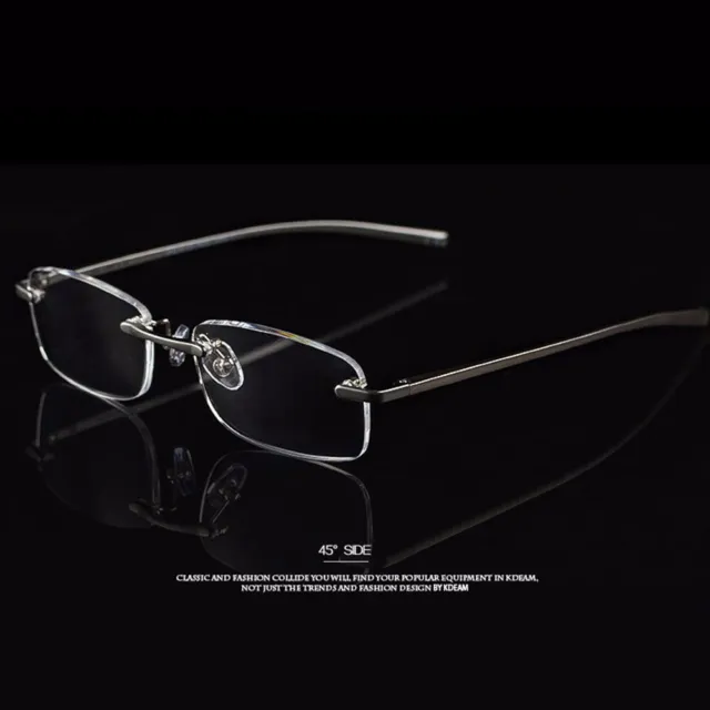 Men's Rimless Reading Glasses Gun Metal Alloy Frame Anti Blue Ray +1.00 to +3.50