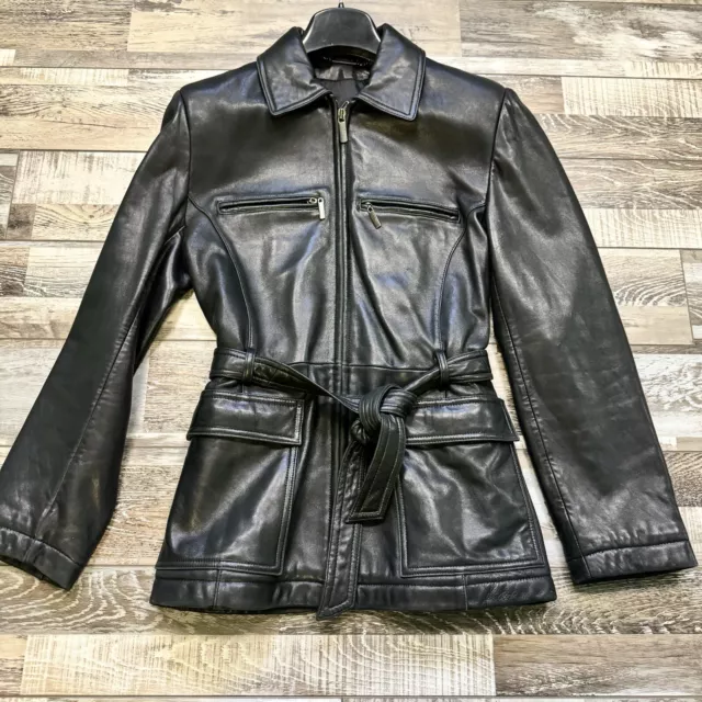 LIZ CLAIBORNE BLACK Leather Jacket Full-Zip Small S Women's $149.00 ...