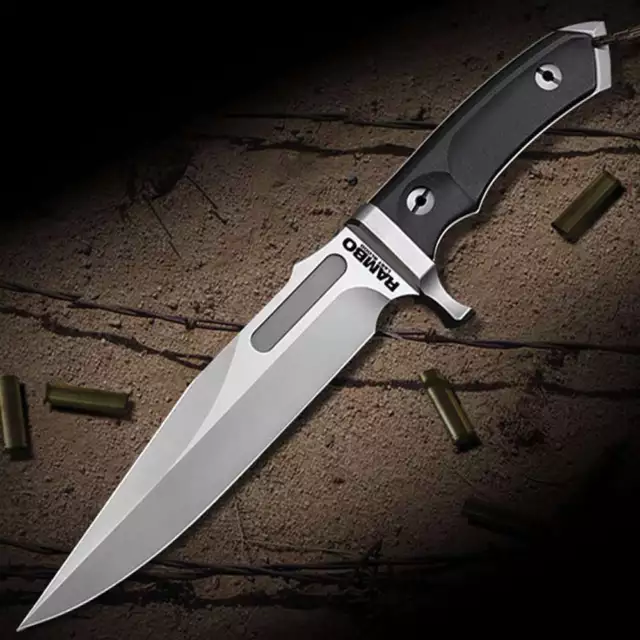 RAMBO LAST BLOOD Combat Bowie Full Tang Fixed Blade Knife Leather ...