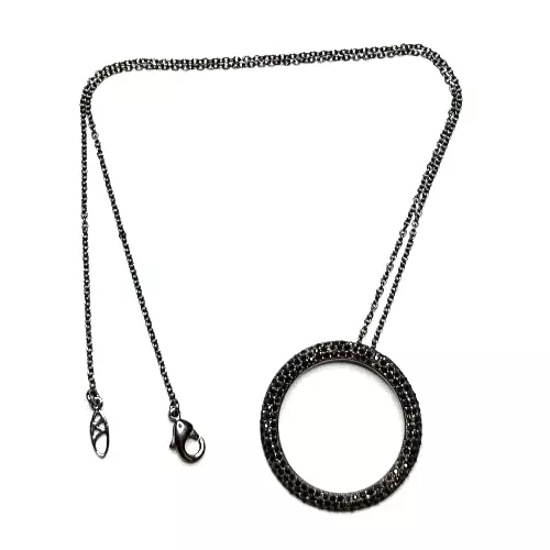 Vintage Jewelry Necklace Black Tone Chain Round Rhinestone SIGNED NADRI 1