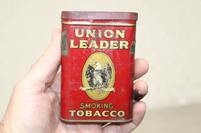 Union Leader Vertical Pocket Tobacco Tin Antique Empty