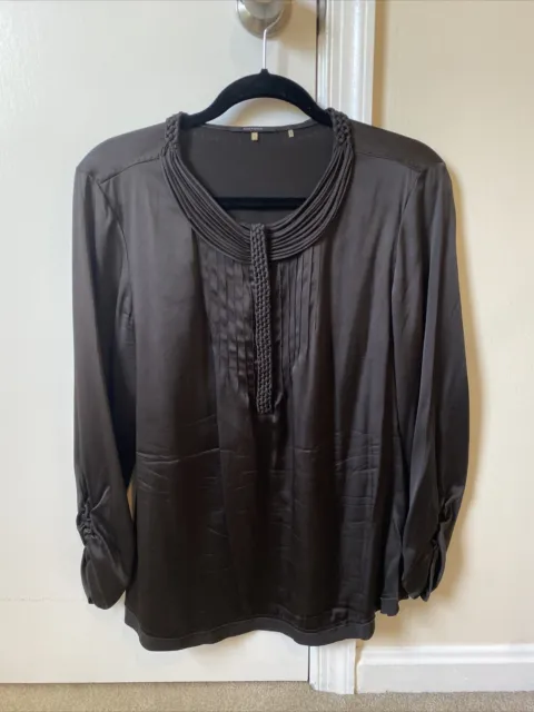 Elie Tahari black stretch silk blouse size L