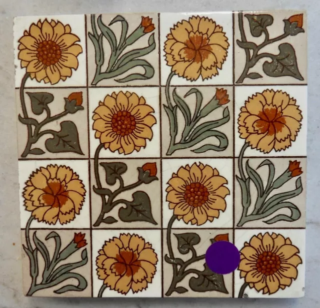 Arts and  Crafts desigb 6"x 6"  tile most likely Mintons, c1880s