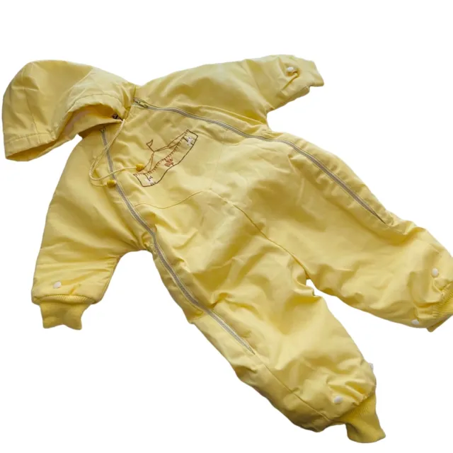 Vintage Snoveralls Kute Kiddies Baby Snow Suit Yellow Cross stitched elephant