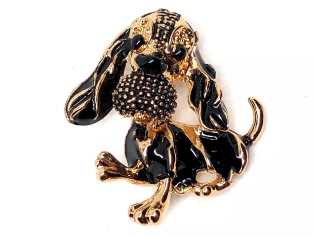 puppy dog Brooch pin black enamel  1.5"x1.5"  Gold tone GIFT idea  #1