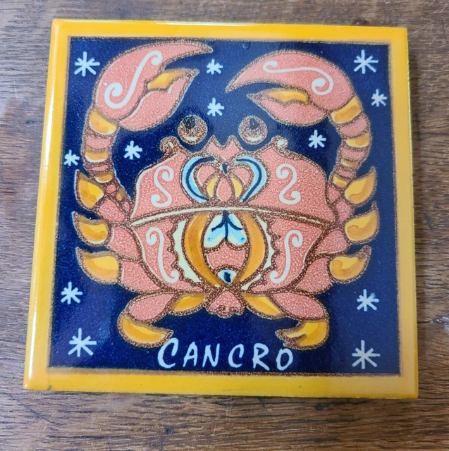 NEW Italian Pottery ZODIAC CANCER CANCRO Crab Sintopress Tile Painted Trivet 4"