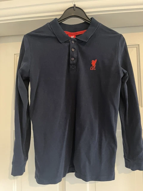 Boys LFC Liverpool FC Polo Shirt Navy Red Long Sleeve age 9-10 years