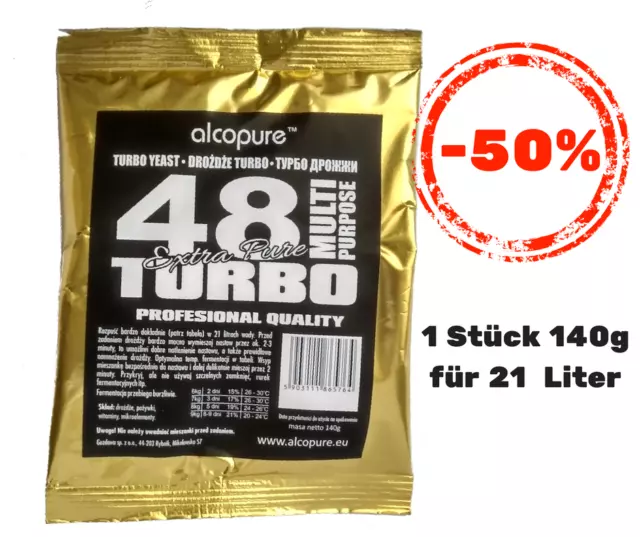 Turbohefe turbo yeast Alcopure 48 Turbo ExtraPure Alkohol Brennhefe Gärhefe 140g