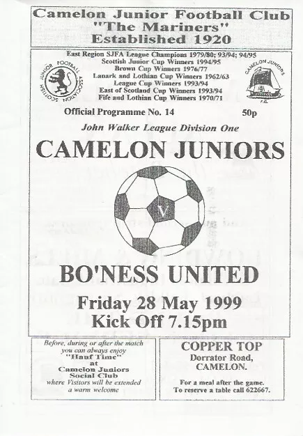 Camelon Juniors v Bo'ness United John Walker League Div One 28th May 1999
