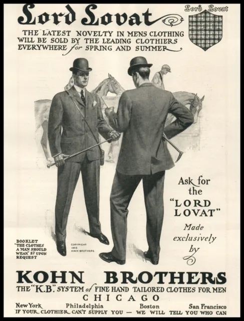 1914 Kohn Brothers Fine Tailor Clothing Handsome Men Horse Race Lord Lovat A222