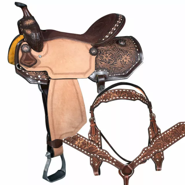 Premium Leather Western Pleasure Trail Barrel Racing Adult Horse Saddle Tack Set