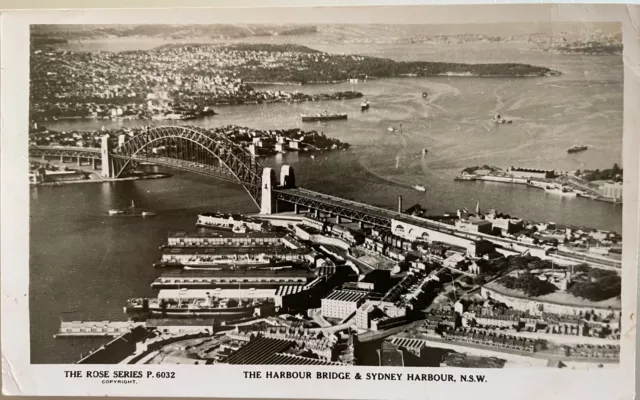 Harbour Bridge & Sydney Harbour From Above, Nsw, Australia Rp Postcard Franking!
