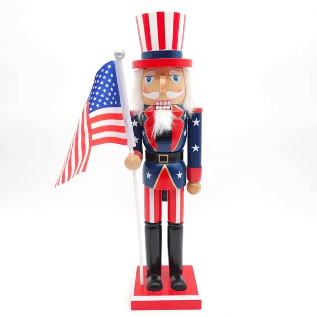 14” Patriotic Painted Wood Nutcracker Uncle Sam American Flag 4th of July USA