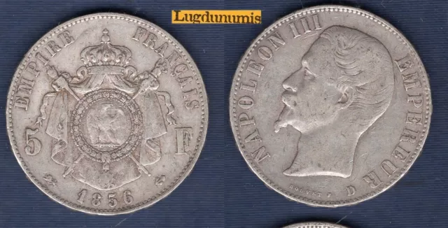 5 Francs Napoléon III tete nue 1856 D Lyon TB V - 2nd Empire 1852-1870