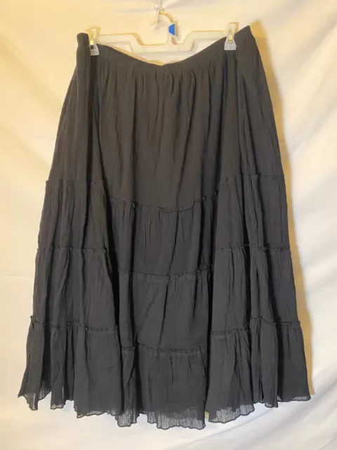 Boho Style Womens Plus Size 2X long blACK RUFFLE Skirt ELASTIC Wasit Peasant