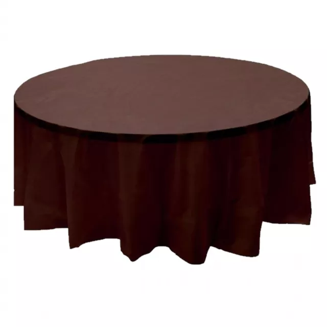2 Plastic Round Tablecloths 84" Diameter Table Cover - Brown