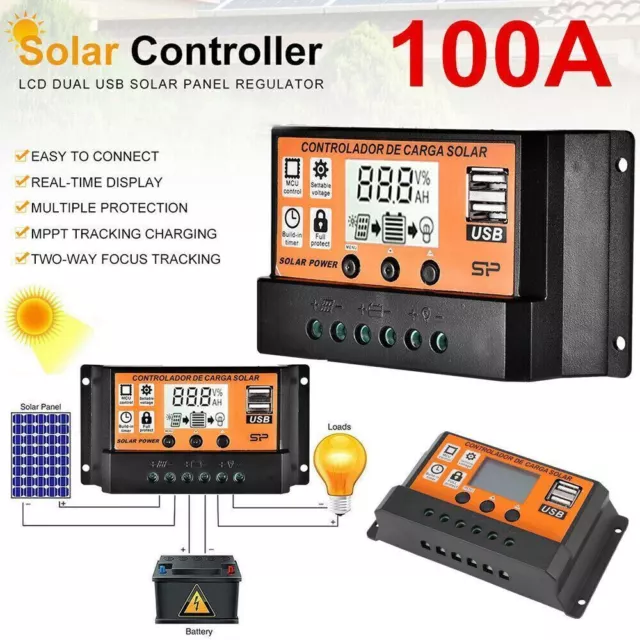 100A MPPT Solar Panel Regulator Charge Controller Auto Focus Tracking 12/24V US