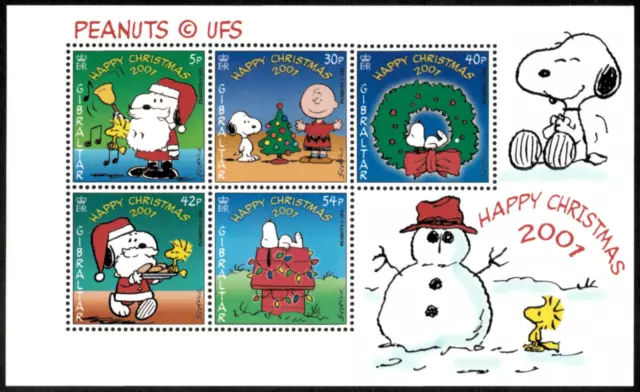 Gibraltar 2001 - Snoopy & Peanuts Christmas - Sheet of 5 stamps Scott 894A - MNH