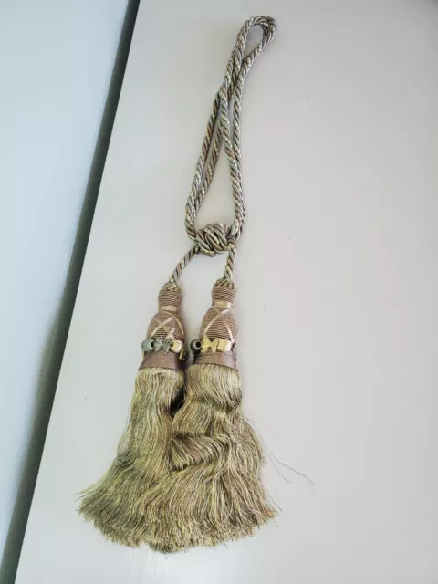 Art Deco Style 1 DRAPERY 12" TASSELS Cord Green & Gold Tones
