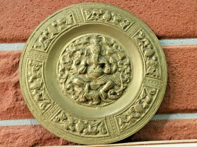 Antik Alt Handgeschnitzt Hindu Gott Selten Messing Wandbehang Tablett Platte