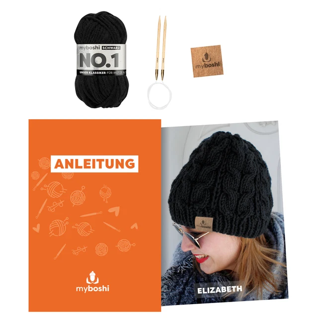 myboshi Strickset Mütze Elizabeth Original No.1 Wolle Rundstricknadel Anleitung,