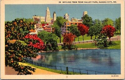 Skyline From Penn Valley Park Kansas City Missouri MO c1937 Postcard
