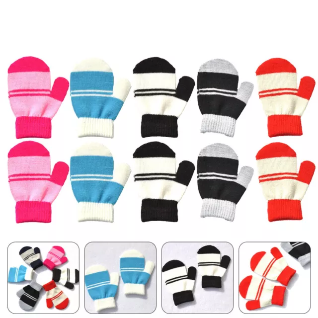 5 Pairs Children's Knitted Gloves Acrylic Yarn Winter Warm Kids Mittens