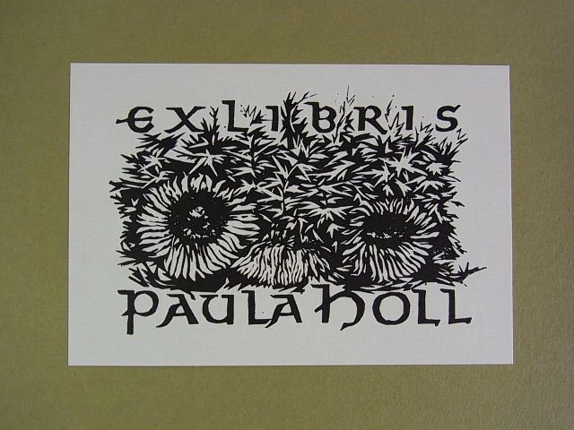 Johannes Lebek: Exlibris für Paula Holl. Motiv: Blumen. Holzschnitt