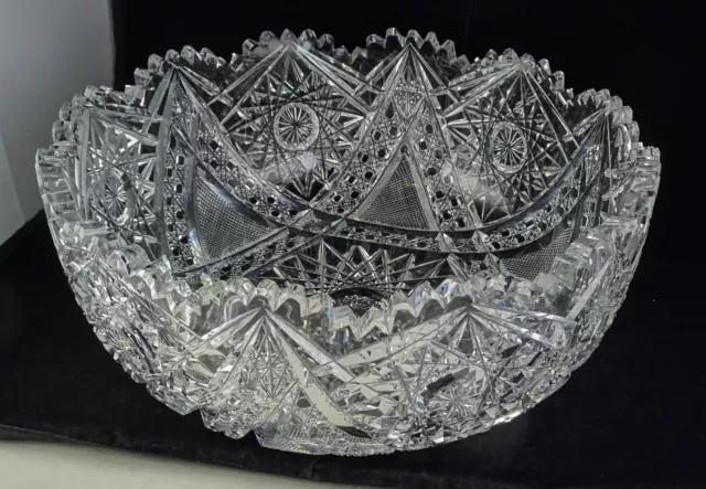 10” Deep ABP American Brilliant Period Cut Glass Bowl Crossed Bars