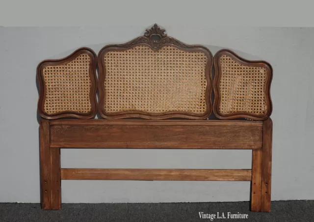 Vintage French Country Full/Queen Rustic Brown Cane Headboard