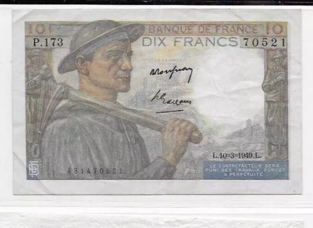 billet de DIX (10) francs MINEUR 10/3/1949