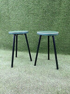 2 x Vintage Mid Century Retro Faux Leather Green Bar Stools Bistro Diner 3