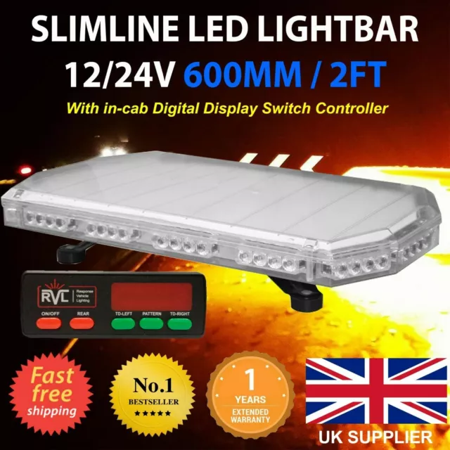 LED Amber Light Bar Strobe Beacon Recovery Warning - 60cm 600mm 0.6m 24"