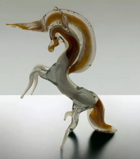 Pegasus Unicorn Hand Blown Art Glass Rearing Horse Sculpture 10x8x4