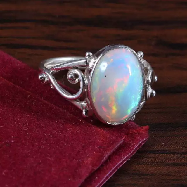 925 sterling silver multi fire birthday natural Ethiopian opal ring hot sell
