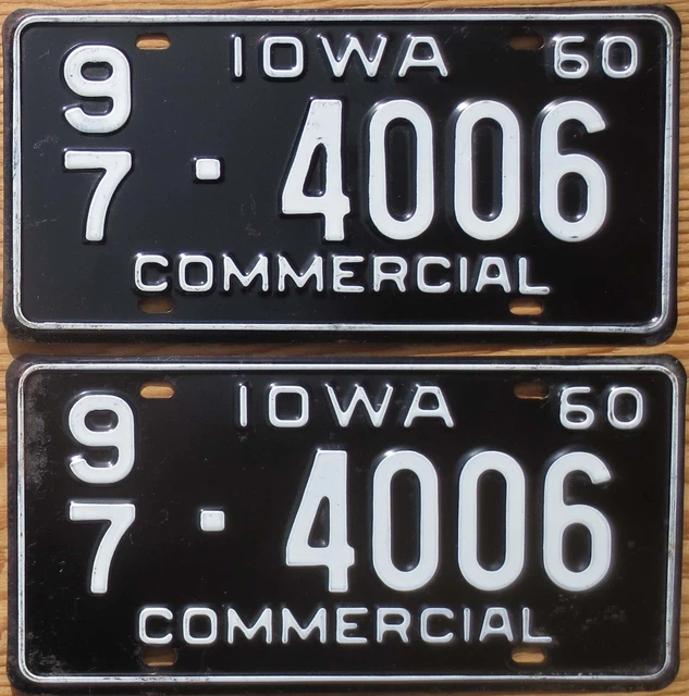1960 IOWA COMMERCIAL License Plate Number Tag PAIR Plates 24.99 PicClick
