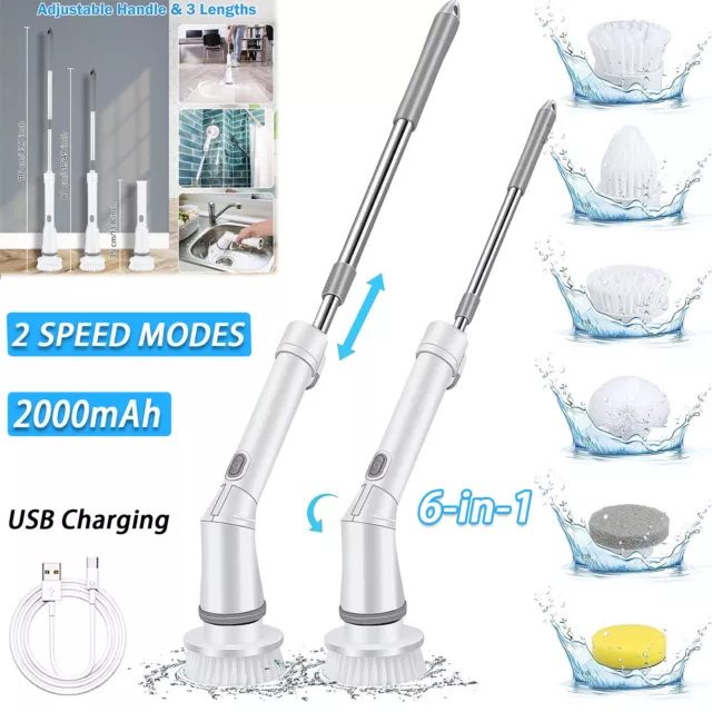 Electric Cordless Spin Scrubber Adjustable Cleaning Brush Powerful Turbo Scrub