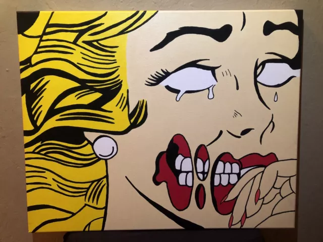 Pop Art Crying Girl Hand Painted Acrylic Painting Canvas 16x20