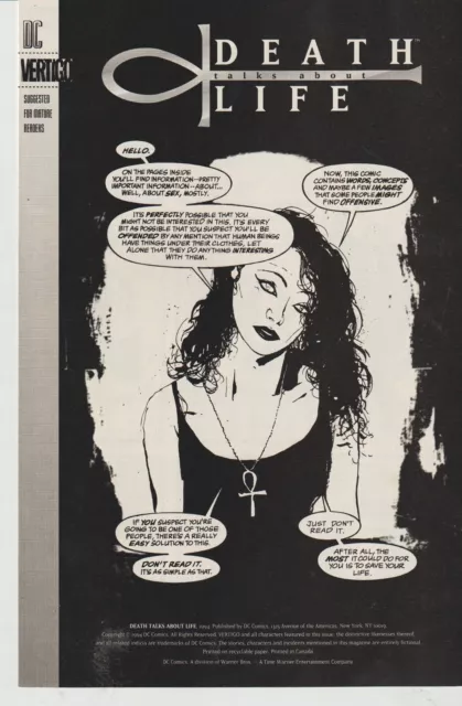 Dc Vertigo Comics Death Talks About Life #1 (1994) Vf