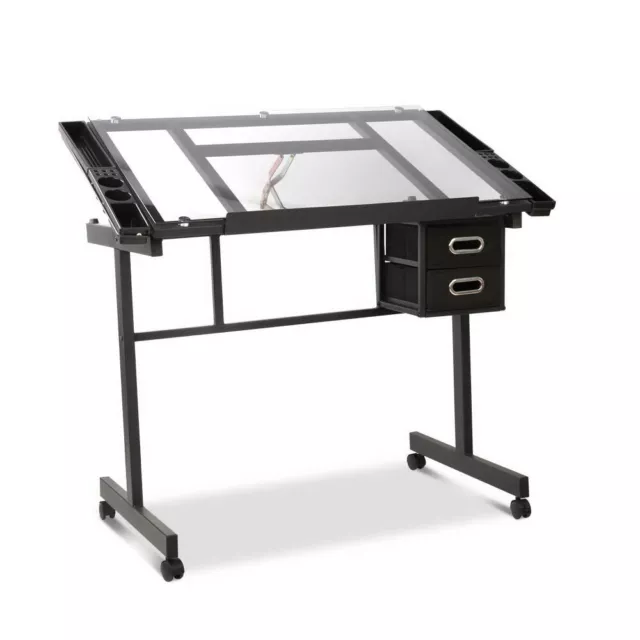 Artiss Drawing Desk Drafting Table Craft Adjustable Glass Art Tilt Drawers Black