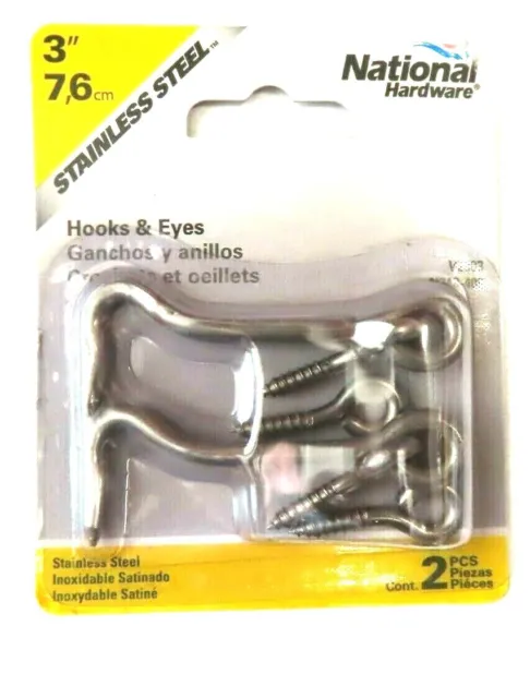 National Hardware 3" Stainless Steel Hook & Eye # N348-409  Pack of 2   NEW
