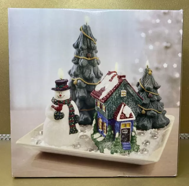 Holiday Candle Garden JCPenney Christmas Home Collection Snowman Trees Cabin