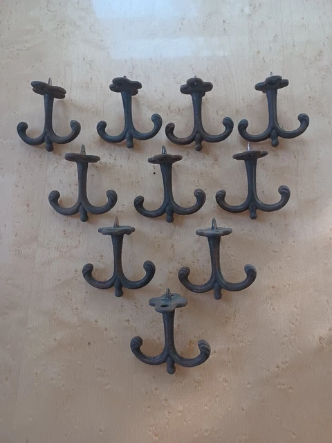 Antique Cast Iron/Brass Victorian DOUBLE Wall HOOKS, Coat, Hat Rack Bracket #10!