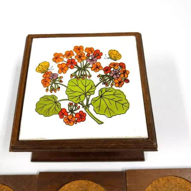 Juego de posavasos vintage de madera de corcho con azulejos florales... 3