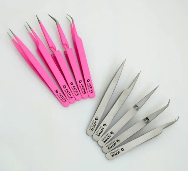 Professional Eyelash Extension Tweezers Pointed Curved Pointed Straight Satin 2